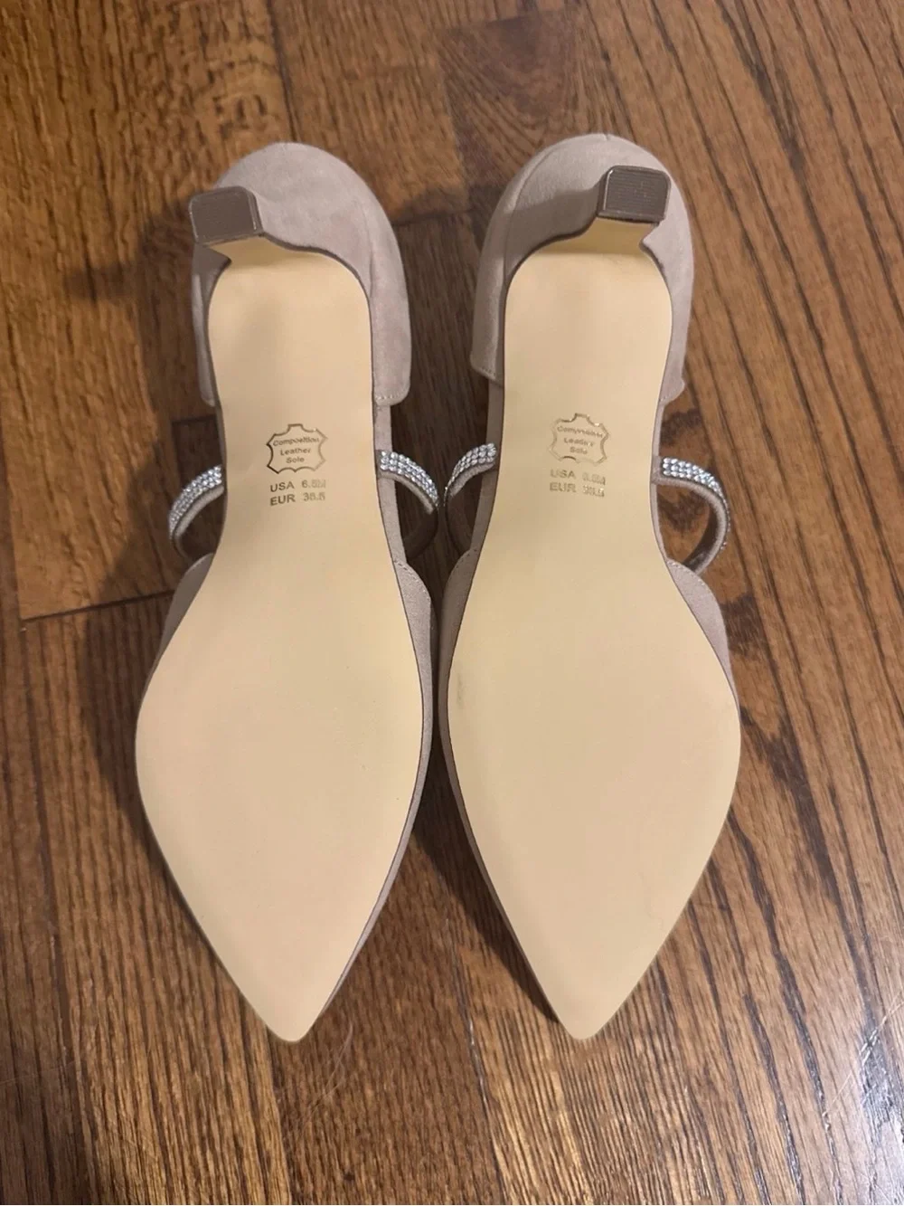 Nina Beige Pointed Toe D'Orsay Flats with Rhinestone Strap